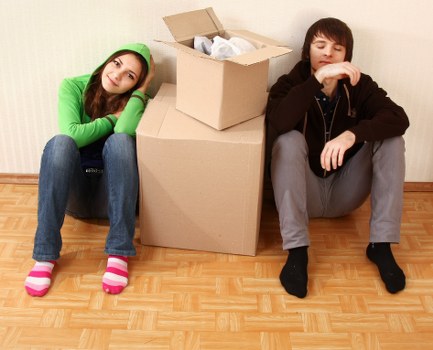 Packed storage boxes and furniture prepared for long-term storage